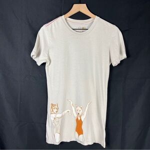 RVCA x Artist Ashley Macomber Womens Wolves Beige Long Line T-Shirt Top Skater L